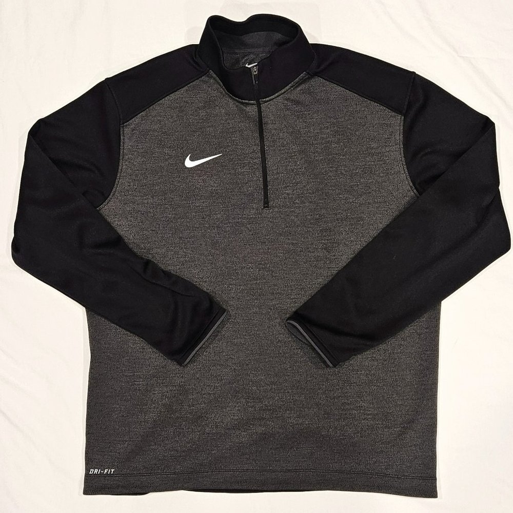 NIKE DRI FIT 1/4 ZIP QUARTER PULLOVER BLACK GREY EUC LARGE
